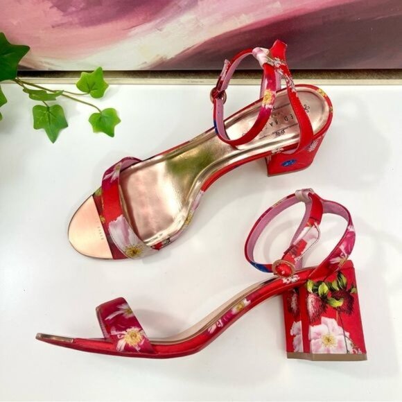 Ted Baker Rozie Block Heel Sandal in Berry Sundae Mix Satin Size EU 42 / US 11.5 - Picture 7 of 16